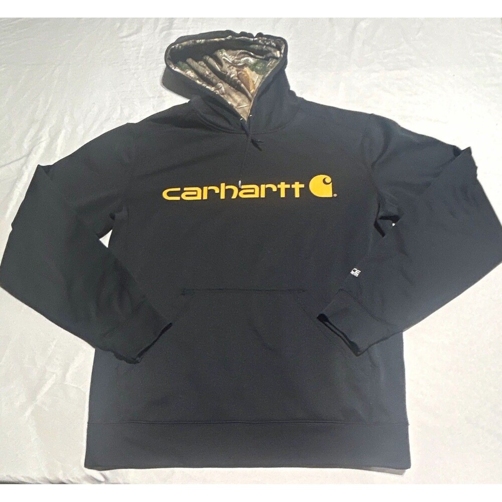 Carhartt Force Extremes Men Medium Black Yellow Logo Camo Line Hoodie Sweatshirt